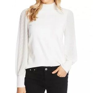 CeCe Mock Neck Clip Dot Sheer Sleeve Sweater – Size medium